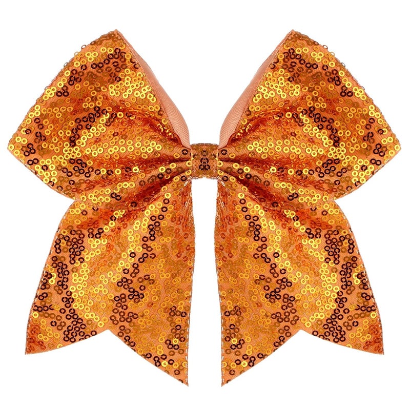 Zolyco Large Glitter Cheer Bows Clips, Jumbo Big 7 Inch Cheerleading Sequin Hair Bow Hair Accessories for Teens Girls Football Sports Cheerleader Outfit Uniform (Bright Orange) - Image 1
